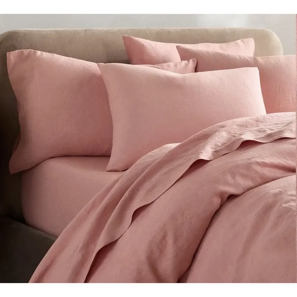 Quince European Linen Duvet Cover Full/Queen Rose Pink Button Closure New In Bag